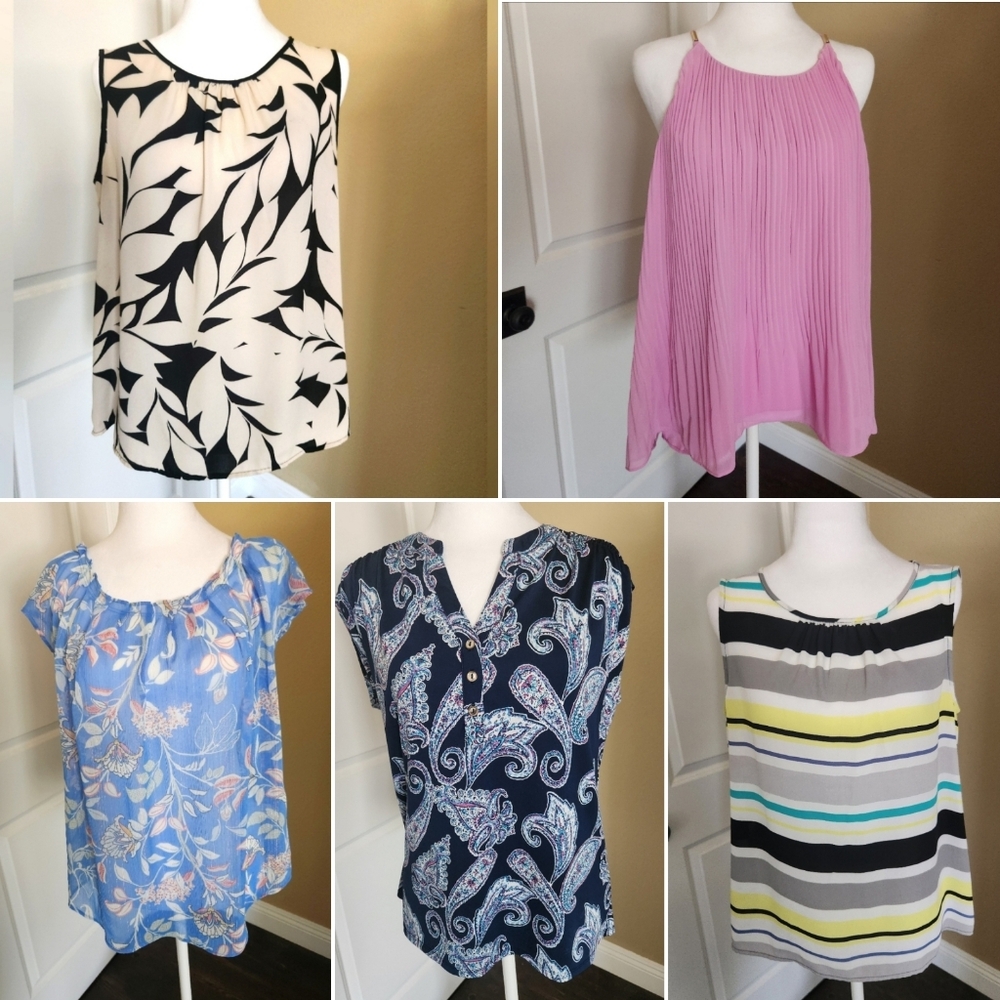 Lot of 5 Women's Sleeveless Tops, All Size Medium, Also Listed Separately